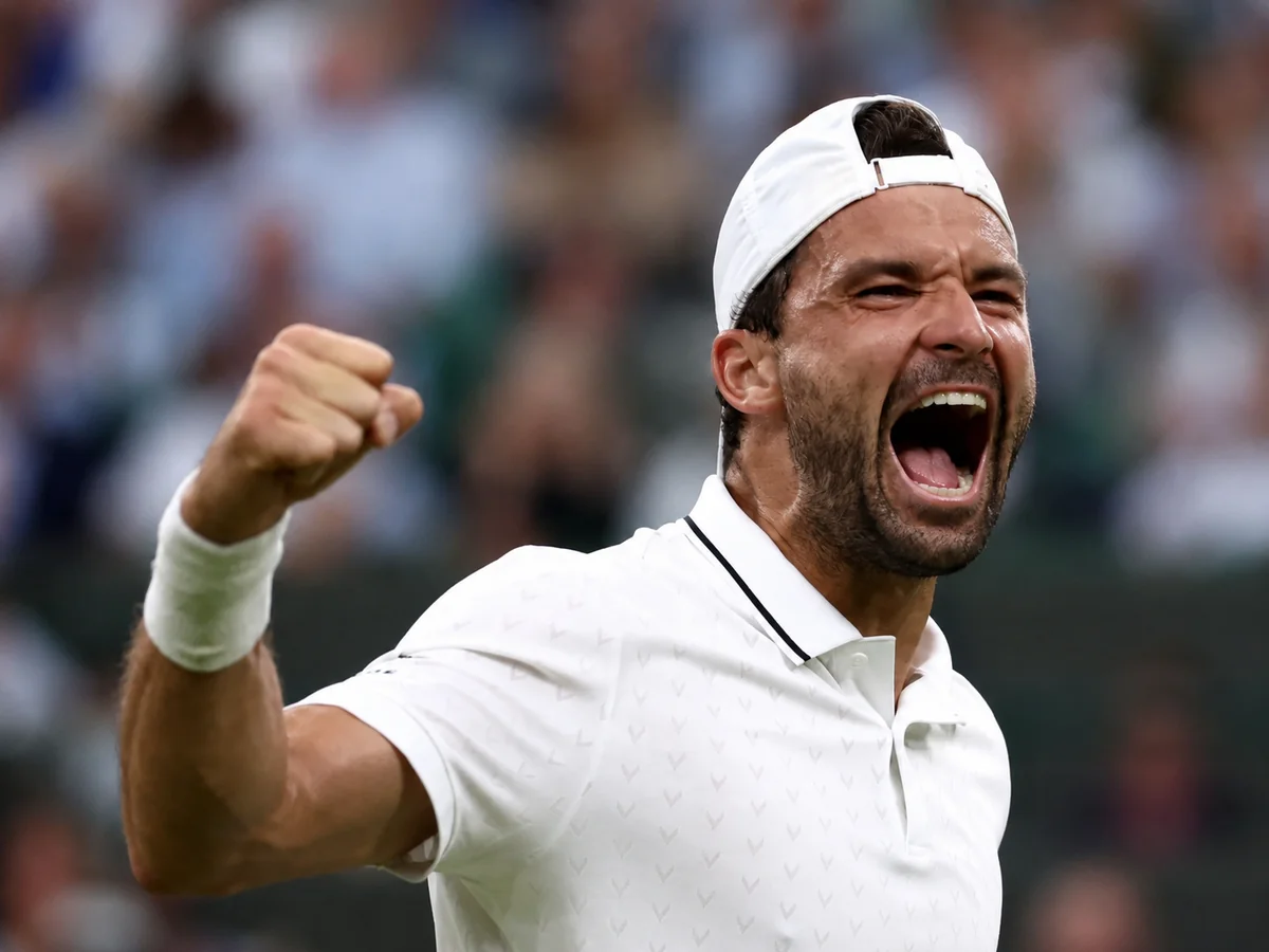 Grigor Dimitrov celebrates his emotional Wimbledon second-round victory