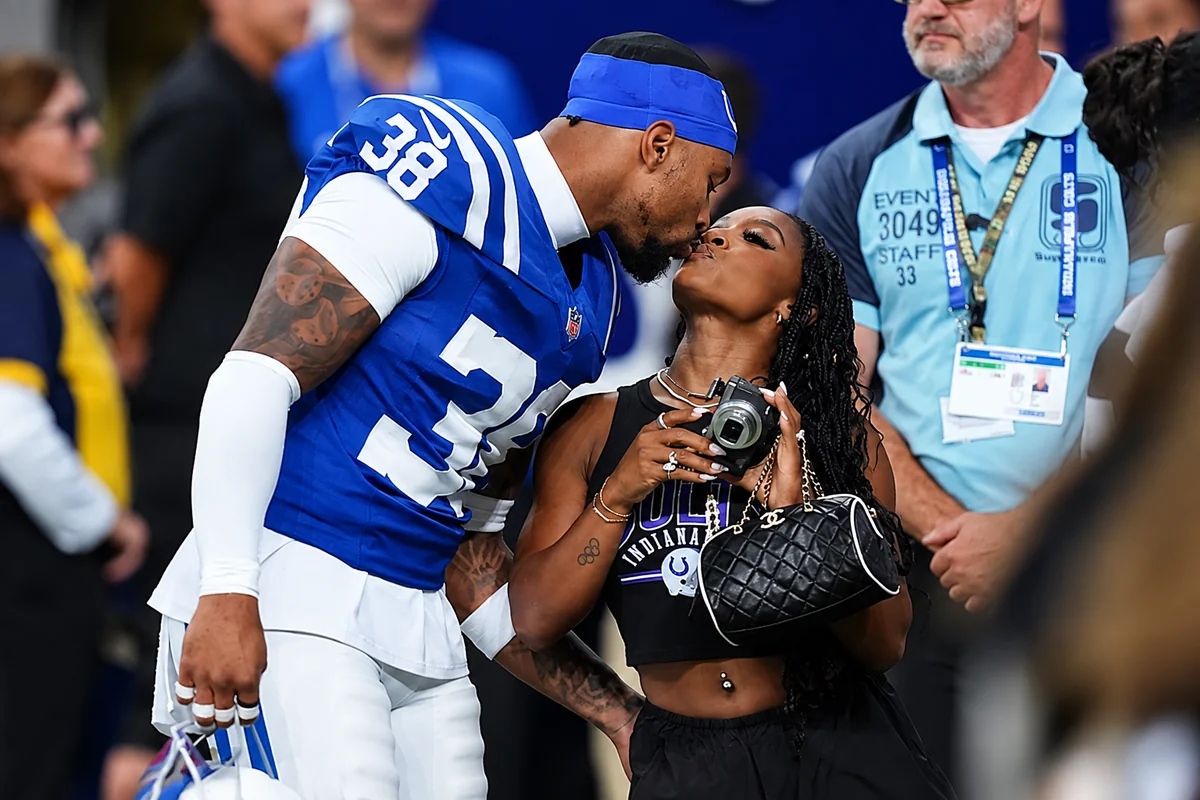 Simone Biles and Jonathan Owens at an Indianapolis Colts game