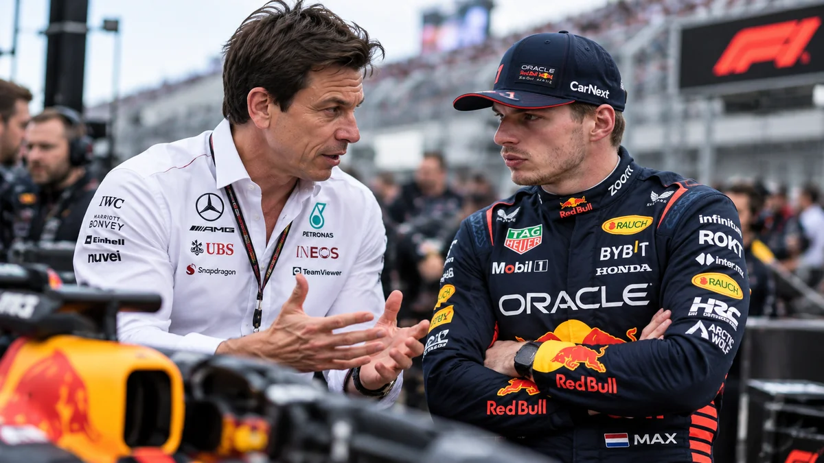Toto Wolff and Max Verstappen talk on the Formula 1 grid
